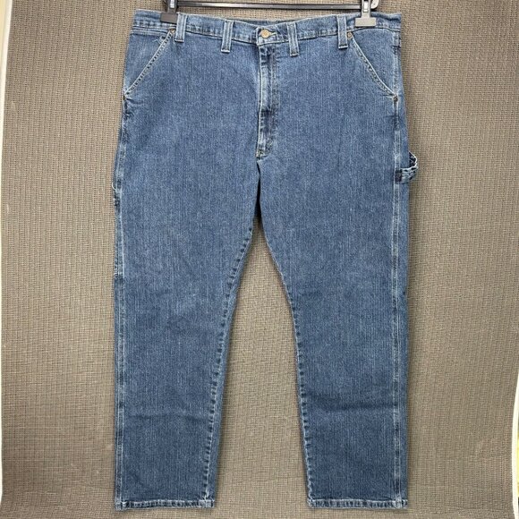 Wrangler Mens Size 44x32 Carpenter Jeans Blue Denim Utility Style Relaxed Fit - Picture 1 of 9
